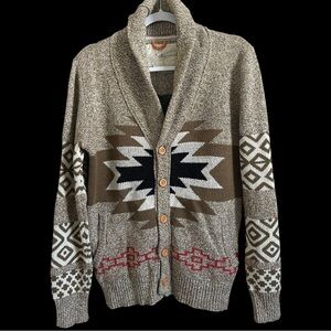 Koto Aztec Shawl Collar Cardigan Sweater Mens Small Western Ranch Knit